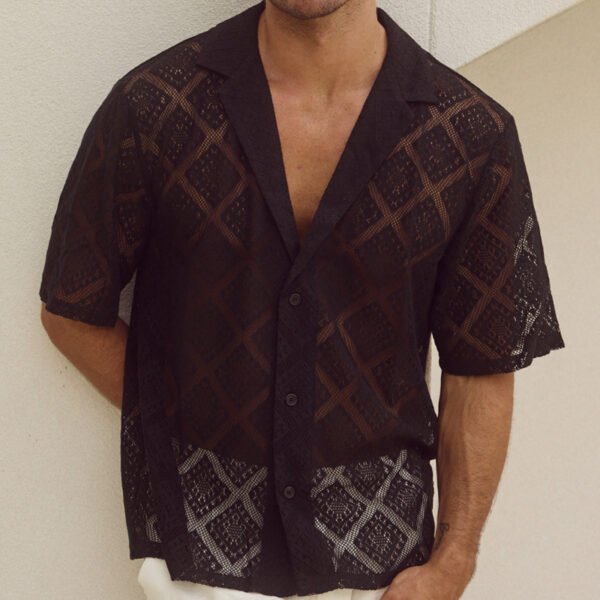 Men's Cardigan-Style Short Sleeve Shirt - Image 2