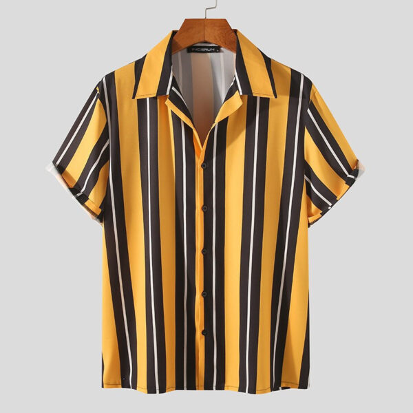 Yellow Cotton Loose Fit Short Sleeve Shirt for men