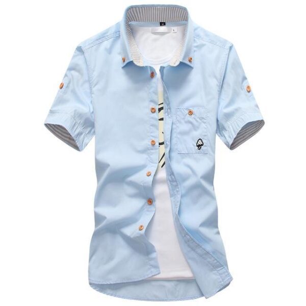 Korean Floral Slim-Fit Short Sleeve Shirt - Image 10