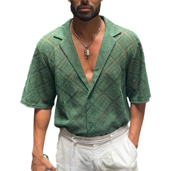 Men's Cardigan-Style Short Sleeve Shirt - Image 5